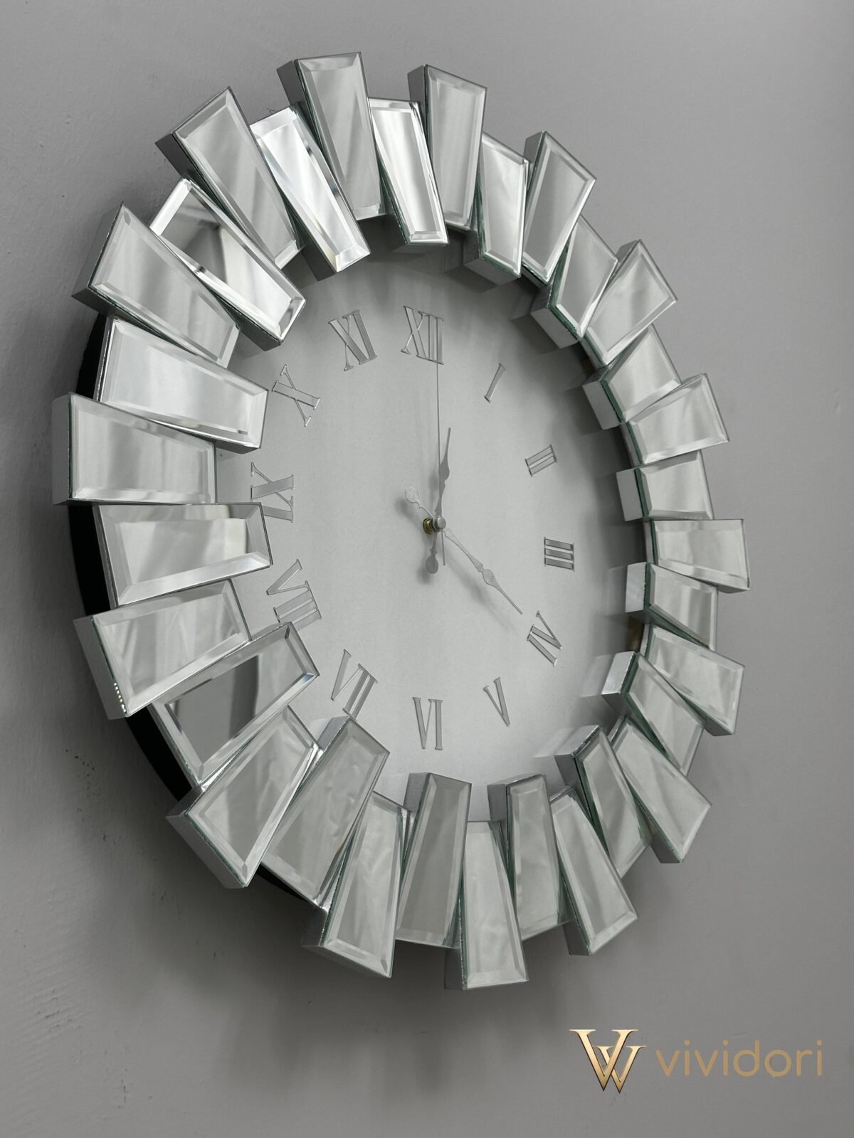 Silver Mirrored Split Roman Numeral Wall Clock
