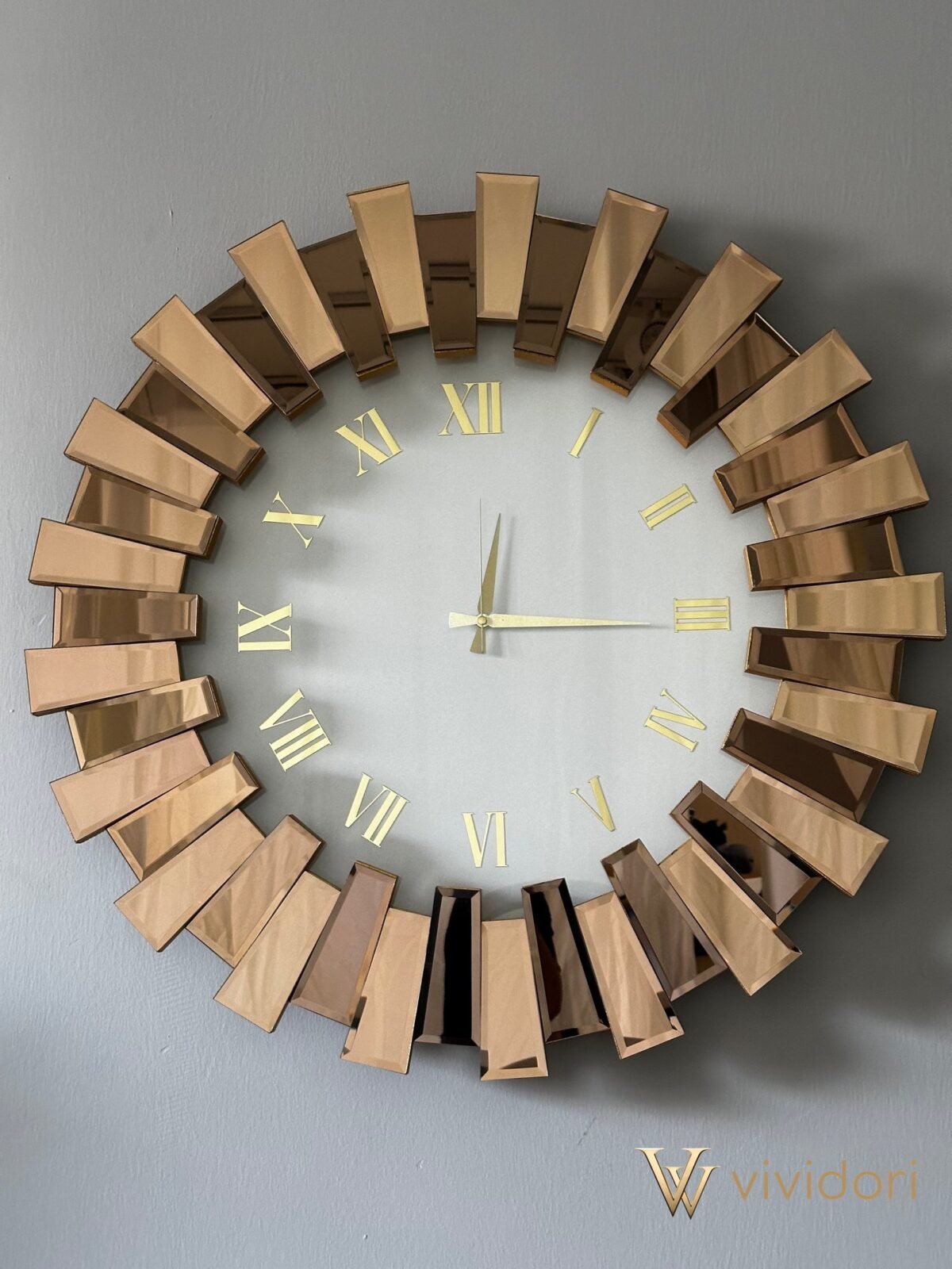 Bronze Color White Core Piano Mirrored Wall Clock with Mirror