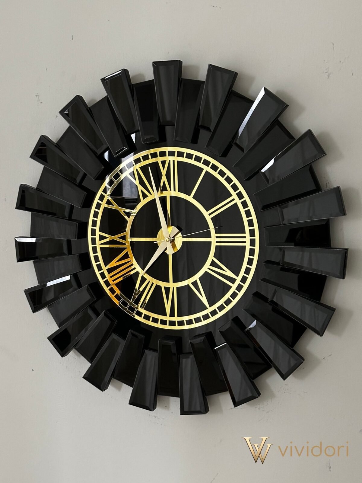 Black Painted Roman Numeral Piano Wall Clock with Seconds